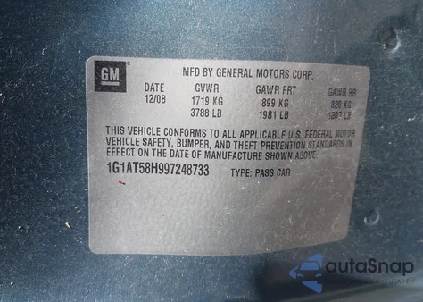 2009 Chevrolet Cobalt Lt из США, поврежденный, VIN 1G1AT58H997248733